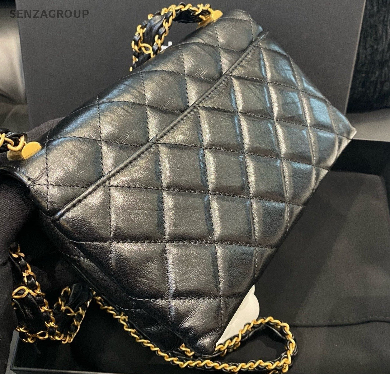 Chanel 19Bag Calfskin Chain Shoulder Bag Crossbody Black Gold Women Classic