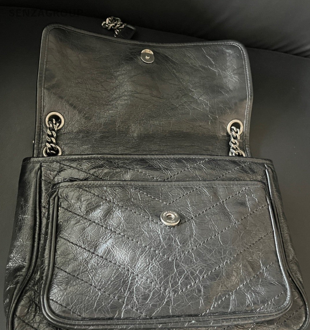 Saint Laurent Niki MM Chain Shoulder Bag Black Silver Used Women Classic