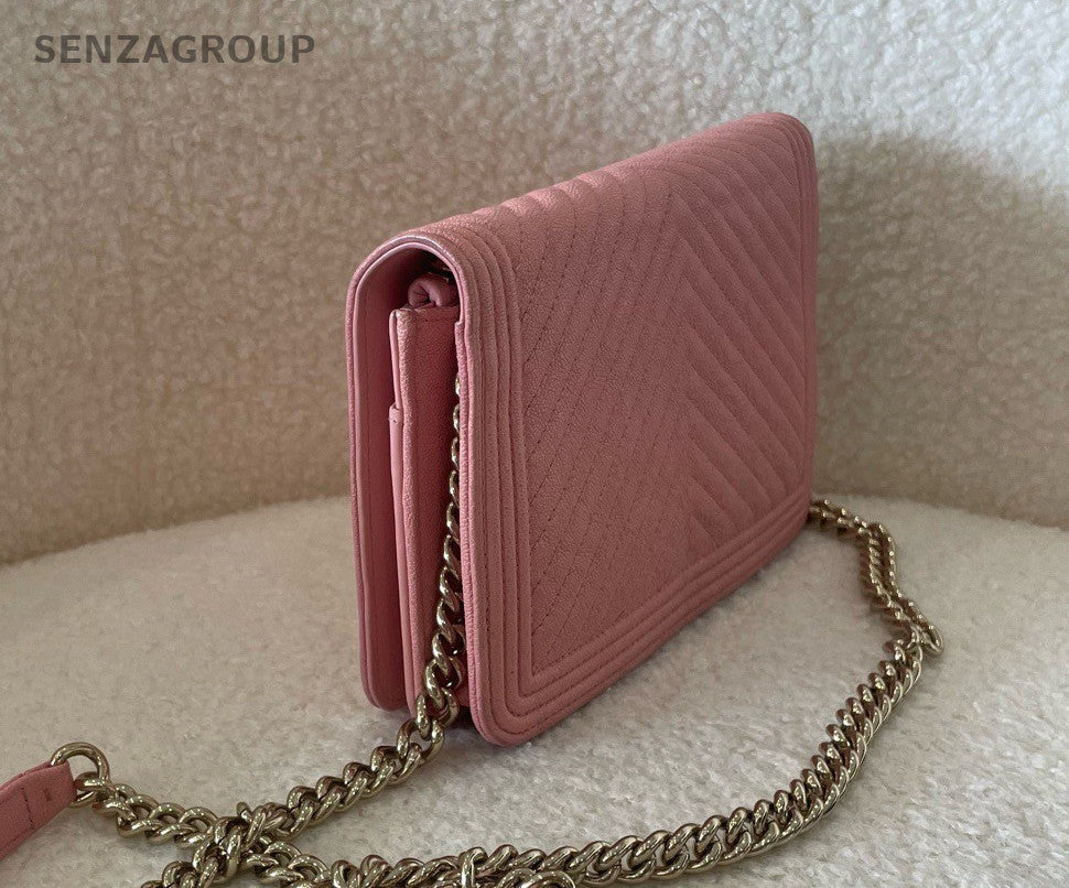 CHANEL Leboy V-shaped pattern Lambskin Chain Shoulder bag Pink Gold Women