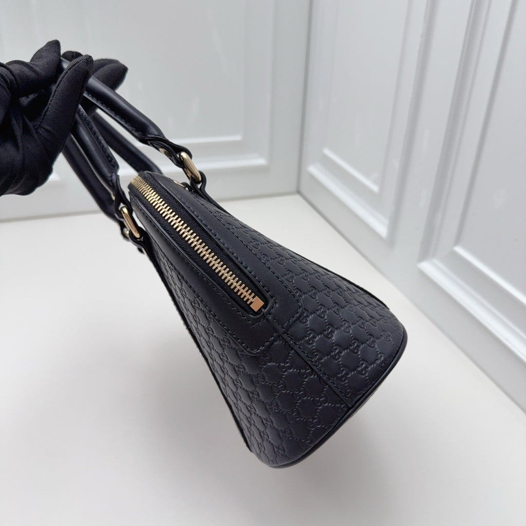GUCCI Alma bb Monogram Empreinte 2WAY Shoulder Handbag Black Gold Women
