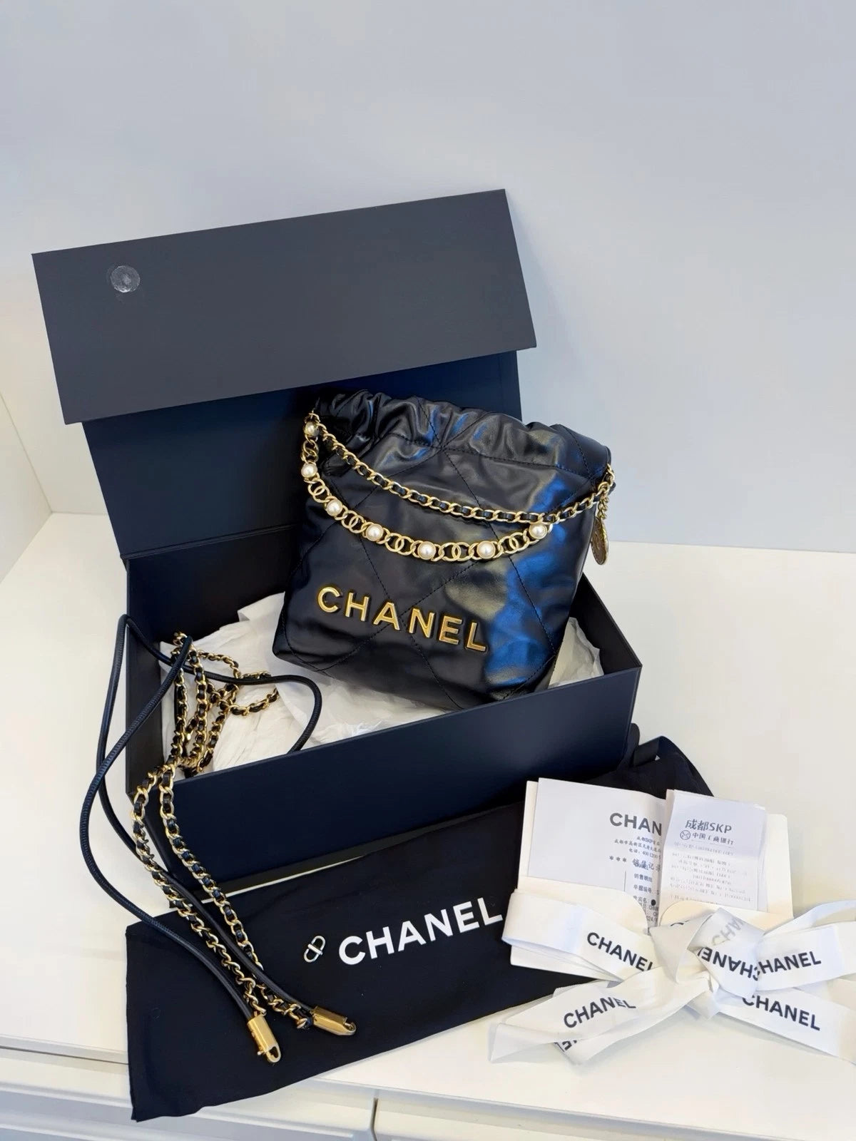 Chanel Mini Trash Bag Calfskin Handbag Crossbody Bag Black