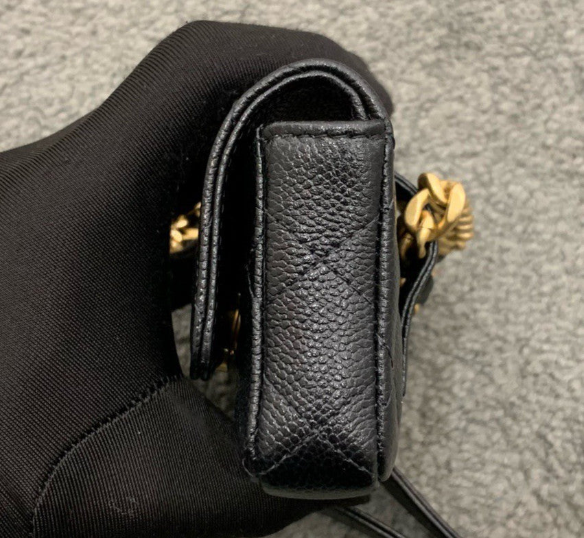 Chanel Calfskin Mini Chain Shoulder Bag Crossbody Black Gold Women Classic
