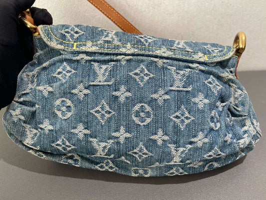 Louis Vuitton Monogram Vintage Shoulder Bag Blue Gold Women Classic