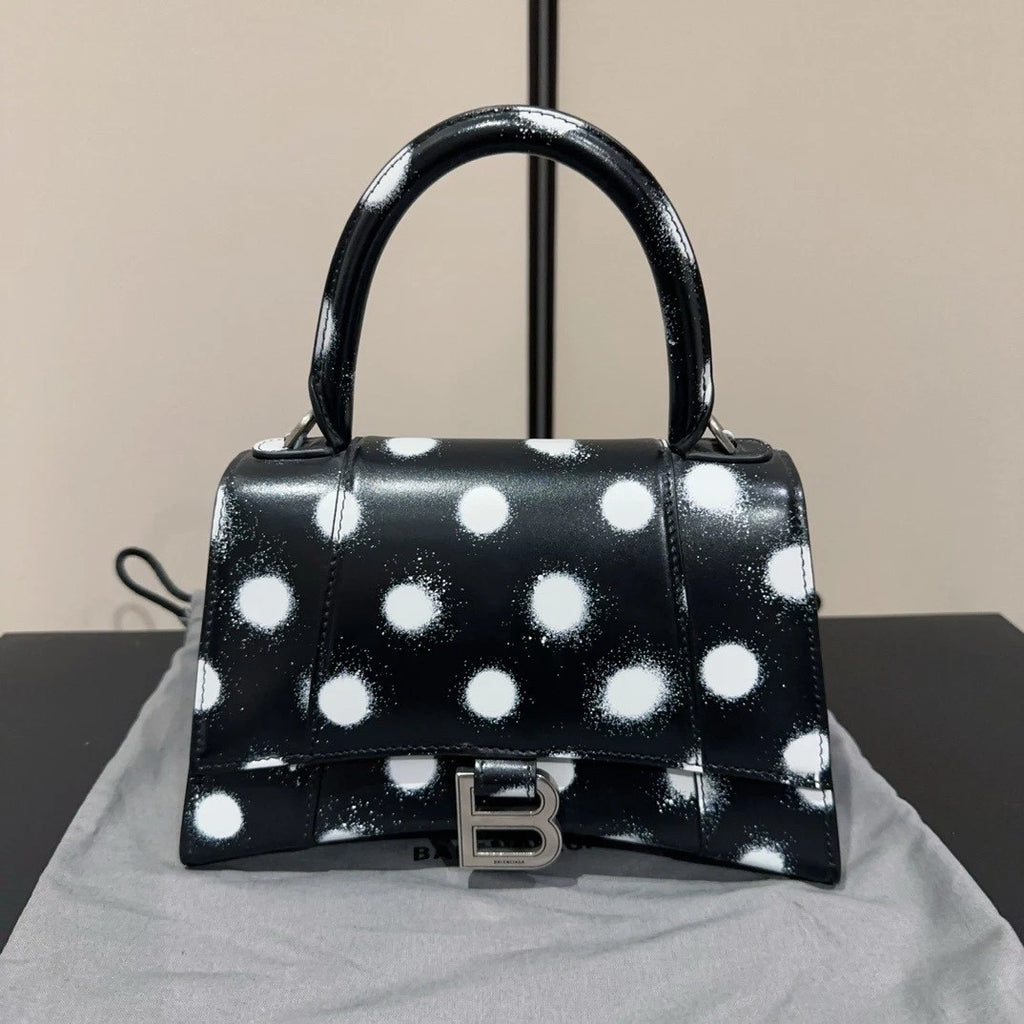 Balenciaga Hourglass Small Polka Dot Calfskin Handbag Women