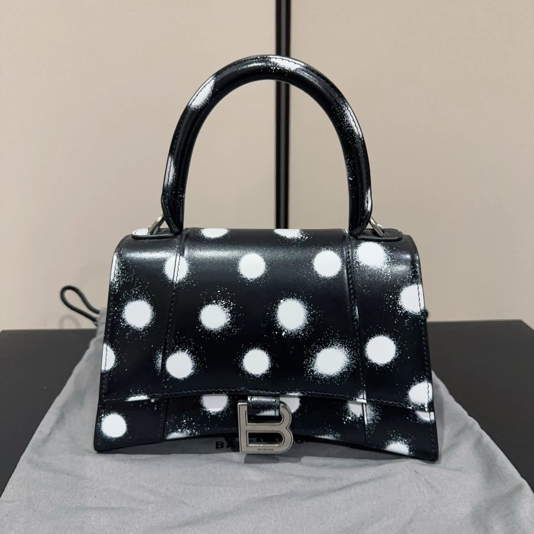 Balenciaga Hourglass Small Polka Dot Calfskin Handbag Women