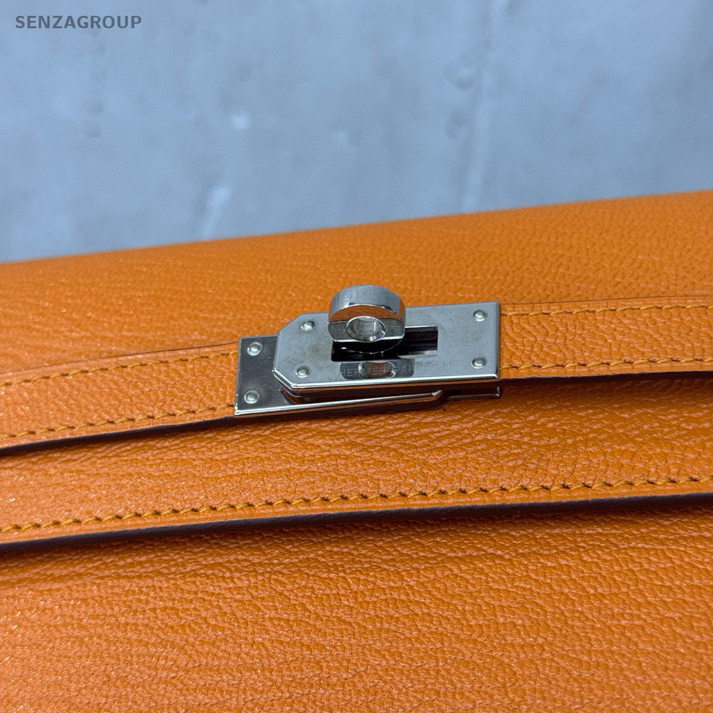 Hermès Kelly Wallet Short Orange Silver Hardware Chevre Leather Women's Clutch