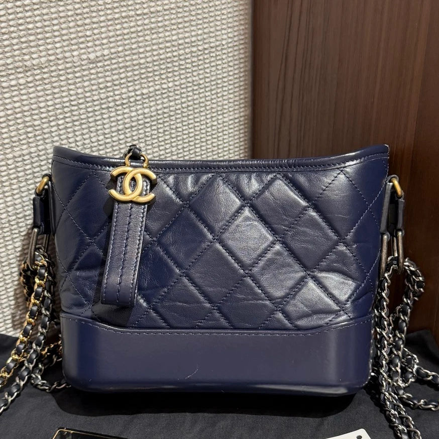 Chanel Gabrielle PM Diamond Blue Chain Shoulder Bag Crossbody Gold Hardware