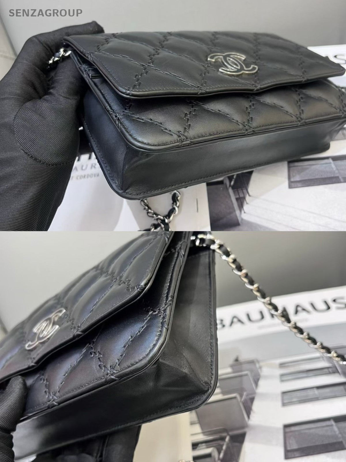 CHANEL CC Logo Woc Chain Shoulder bag Crossbody Black Silver Women