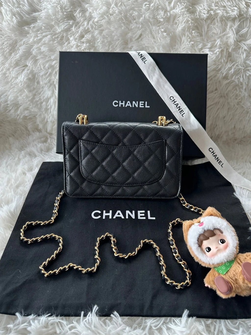 CHANEL Black Leather WOC Shoulder Handbag Crossbody For Women