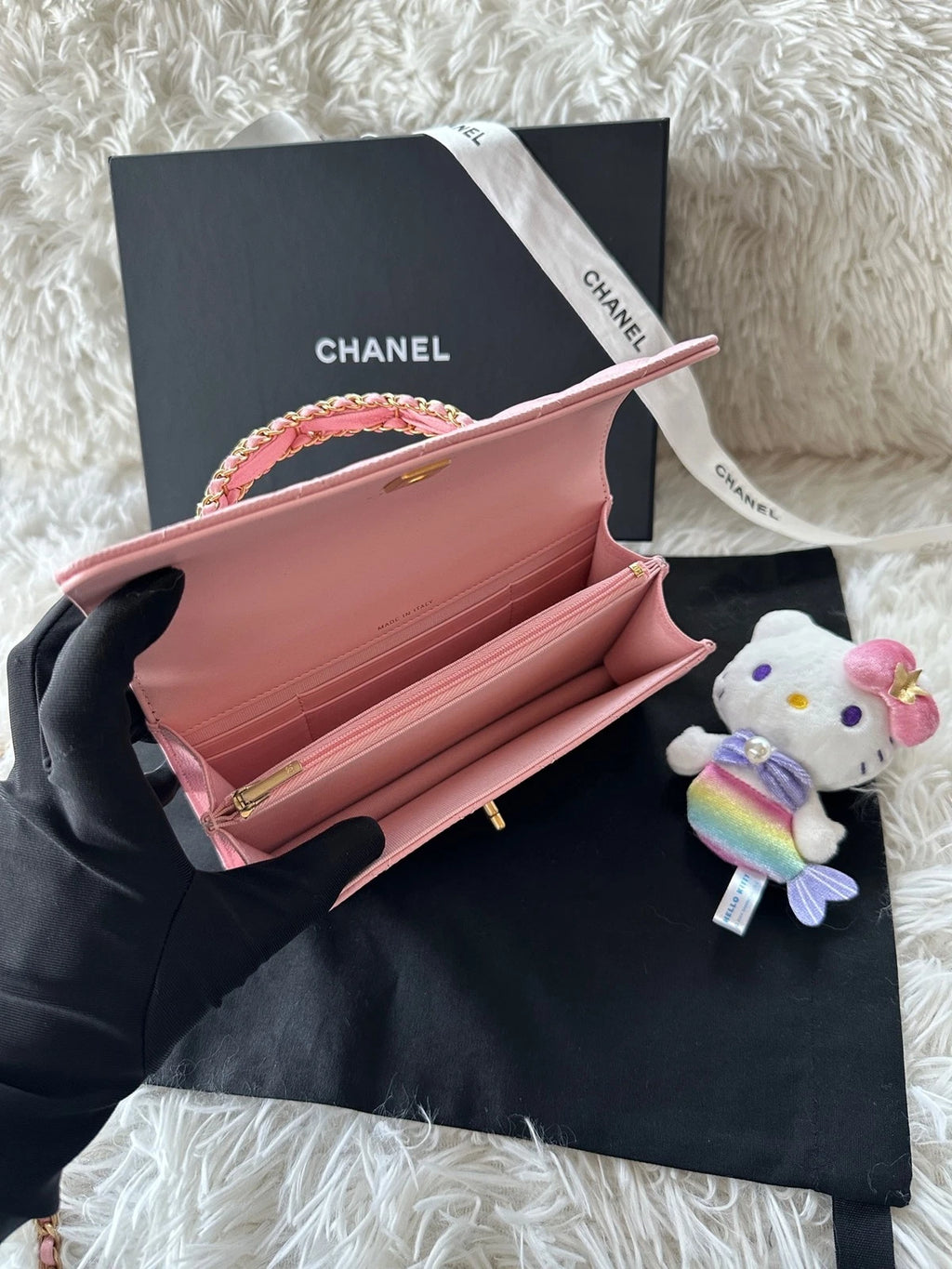 Chanel WOC Organ Bag Logo Handle Leather Pink Handbag Crossbody Women