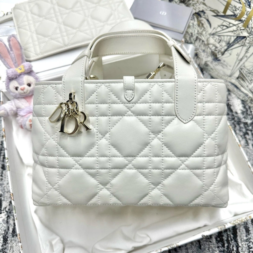 Dior Toujours Small Horizontal White Gold Leather Shoulder Bag For Women