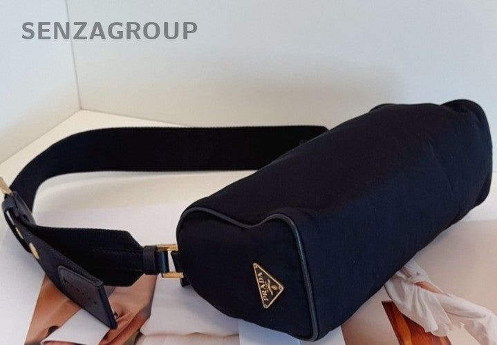 Prada Canvas Baguette Cylinder Armpit Shoulder Bag Black Women
