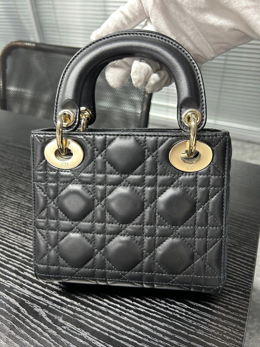 Dior Black Gold Lambskin 3-grid Lady Dior Chain Shoulder Bag For Women