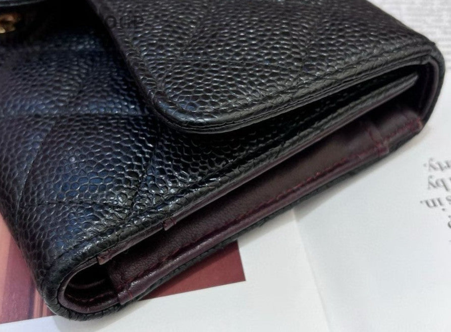 Chanel Classic Flap Long Wallet Chain Crossbody Black Gold Used Women Designer