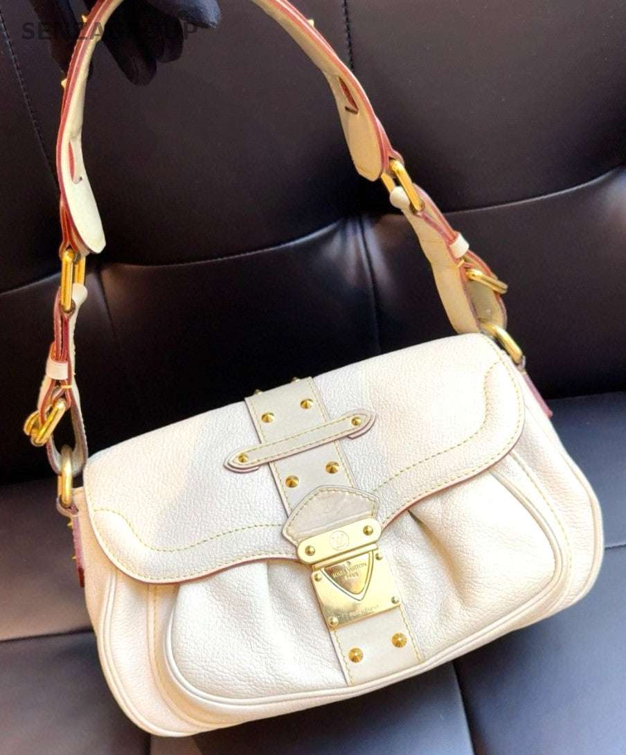 Louis Vuitton Suhali Cream White Shoulder Handbag Women White Gold