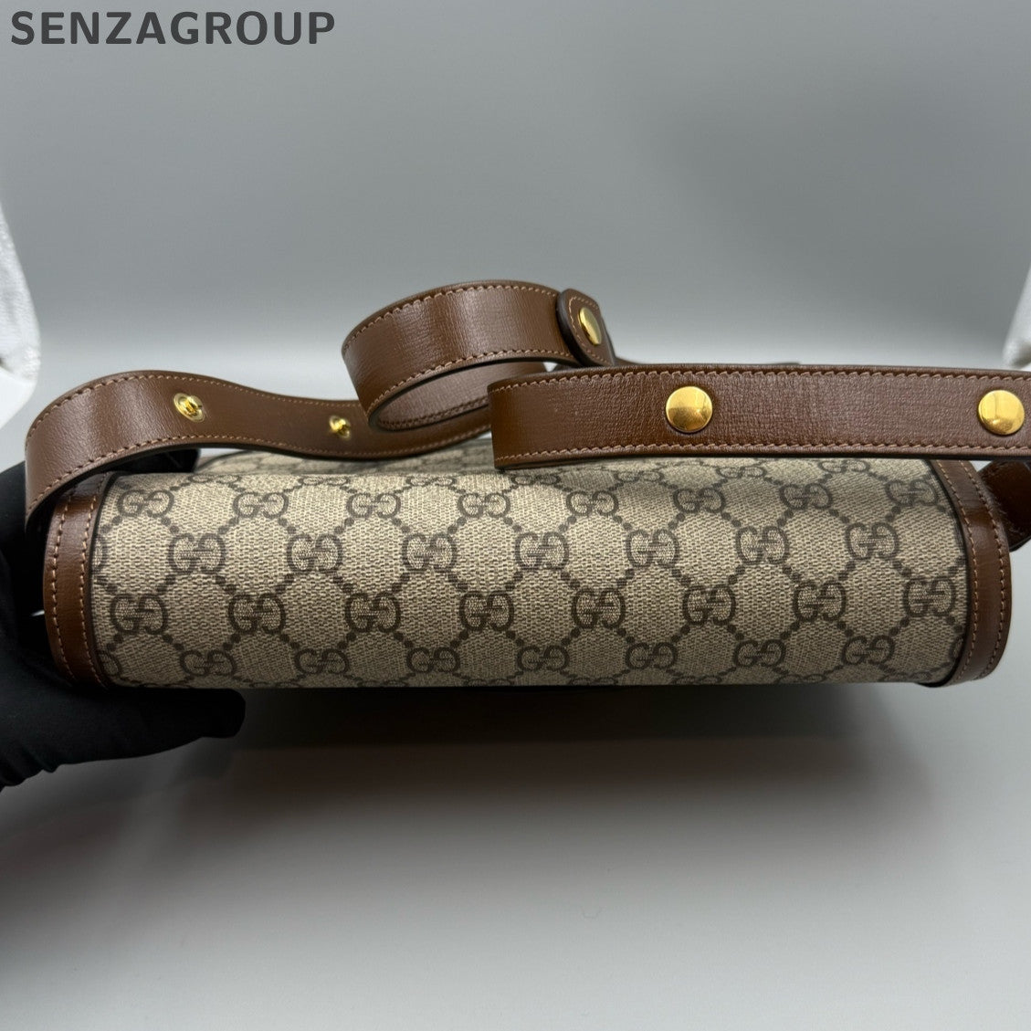 Gucci 1955 GG Supreme Shoulder Bag Brown Gold Buckle Classic Women
