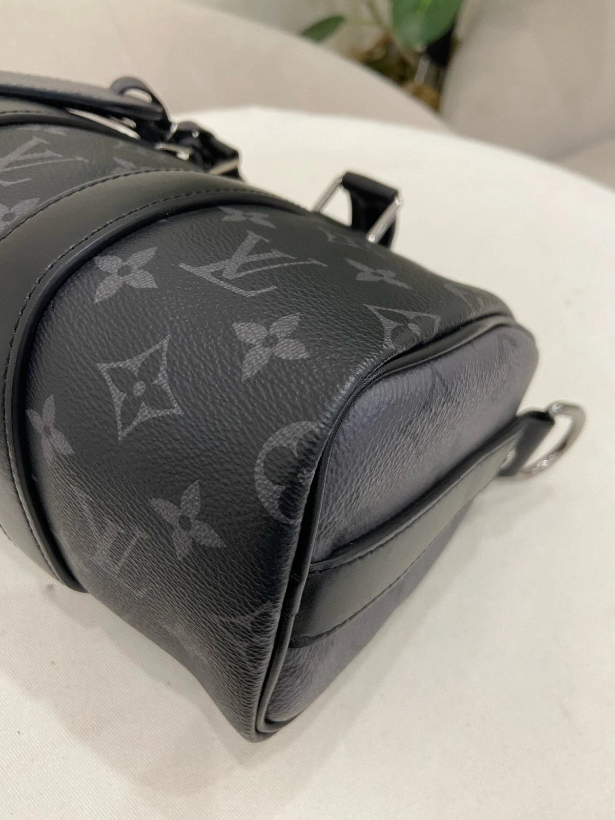 Louis Vuitton Keepall25 Top Handle Crossbody Black Silver Unisex Adults