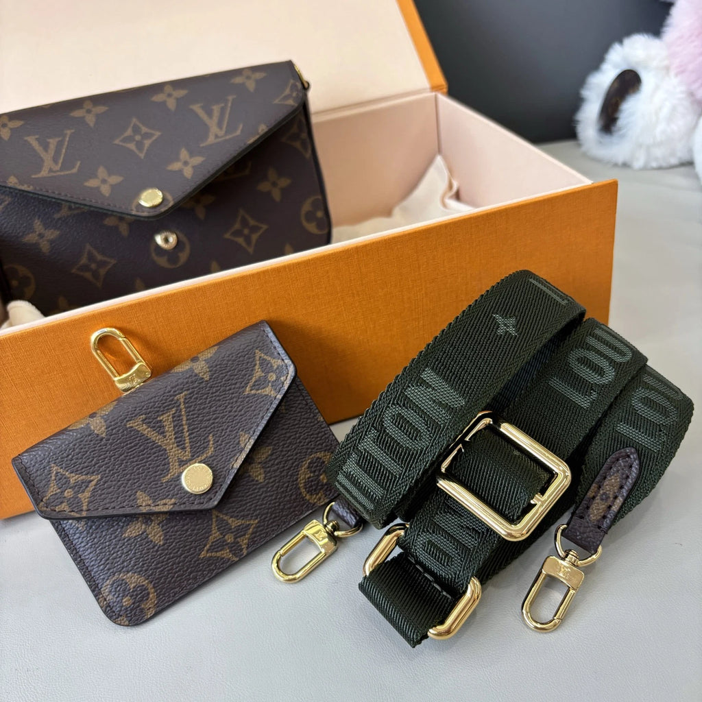 Louis Vuitton Pochette Felicie Strap Monogram Crossbody Brown Gold Women Classic