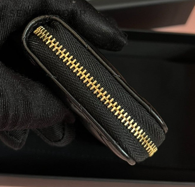 CHANEL Diamond pattern Wallet Black Gold Women Almost Brand NEW