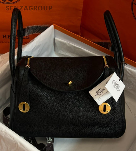Hermes Lindy26 Shoulder Bag Black Gold Used Women Classic Designer