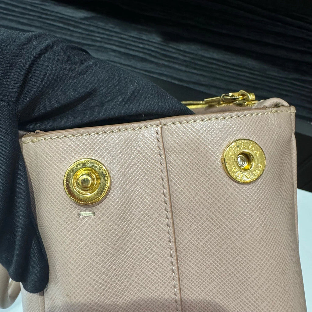 Prada Galleria 2Way Top Handle Bag Crossbody Pink Gold Women Classic