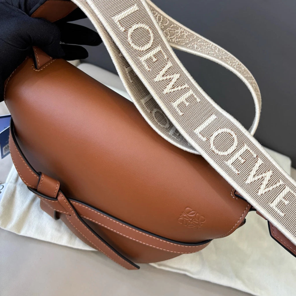 Excellent Loewe Gate PM Brown 2Way Shoulder Bag Crossbody Gold Hardware